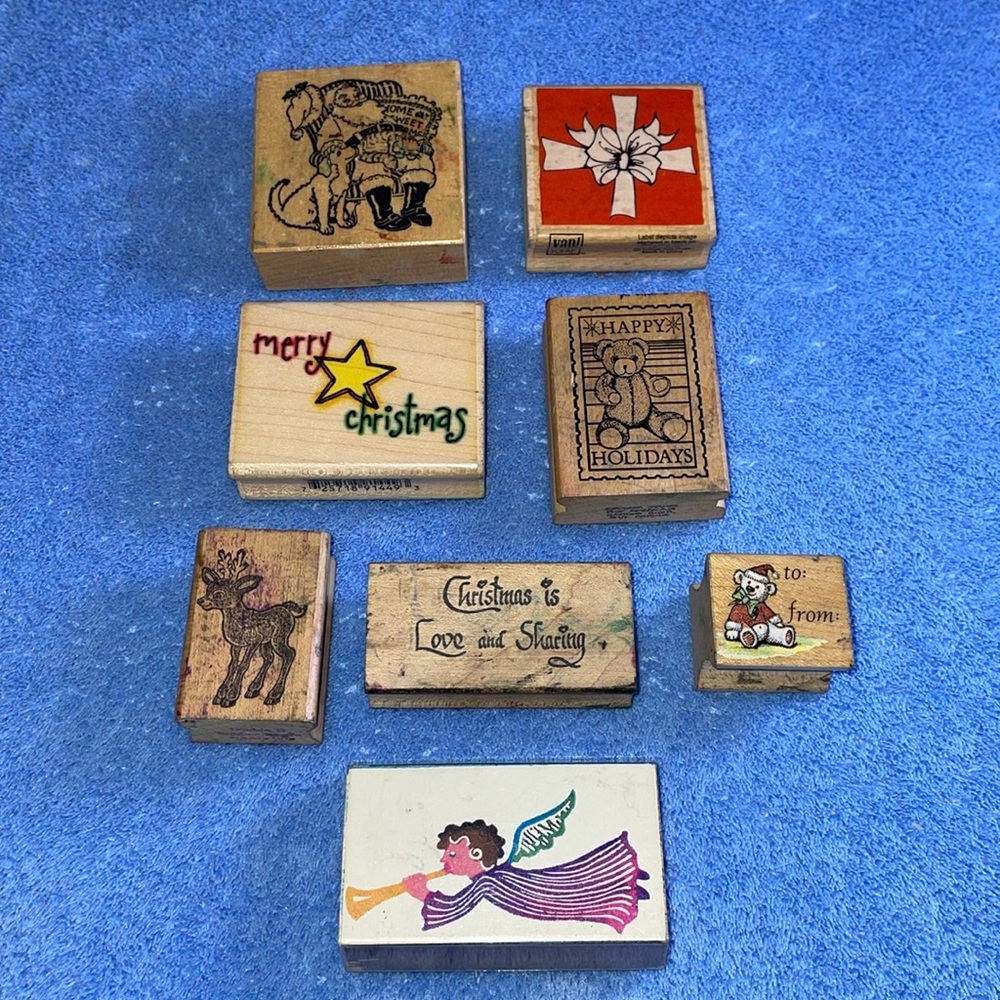 Retired Vintage Mounted Rubber Stamps.  8 Holiday Themed.